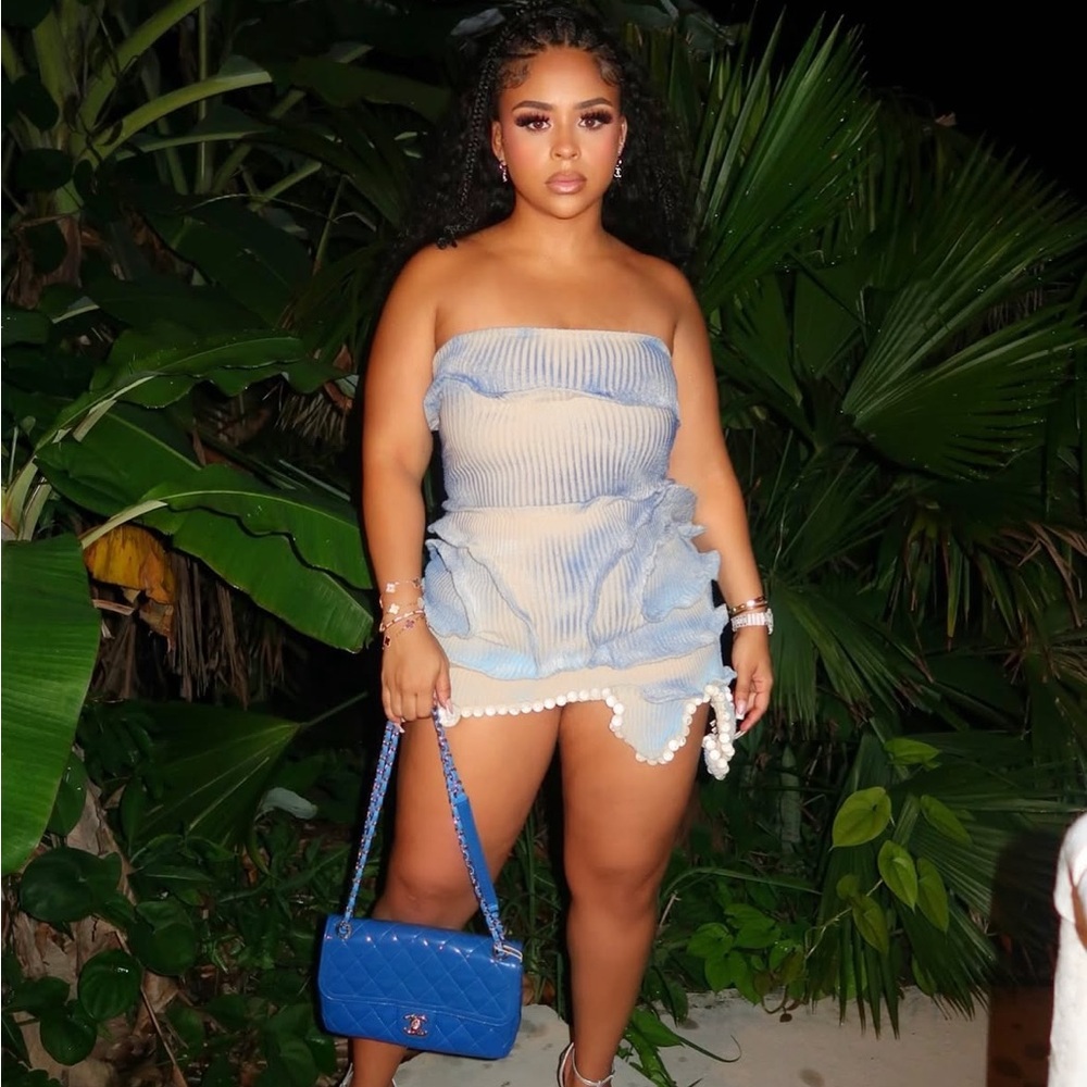 3lato Custom Light Beige and Blue Asymmetrical Sand Dress